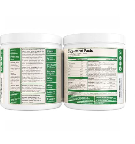 Nested Naturals #1 Green Superfood with 1000 mg Mushrooms | 100% USDA Organic Non-GMO Vegan Supplement | 20+ Whole Foods (Spirulina, Wheat Grass, Barley) (Focus, 30 Servings) (Reishi + Shaker Bottle) in Kuwait