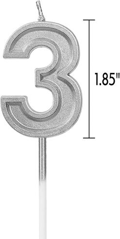 LUTER Silver Glitter Happy Birthday Cake Candles Number Candles Number 3 Birthday Candle Cake Topper Decoration for Party Kids Adults (Number 3) in Saudi Arabia
