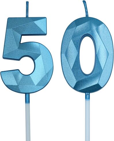 شموع عيد الميلاد الخمسين للكيك، رقم ذهبي 50 شمعة ثلاثية الأبعاد على شكل ألماس مستلزمات حفلات أعياد الميلاد للنساء والرجال in Kuwait