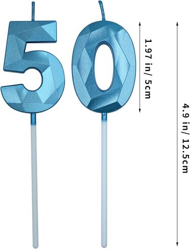 شموع عيد الميلاد الخمسين للكيك، رقم ذهبي 50 شمعة ثلاثية الأبعاد على شكل ألماس مستلزمات حفلات أعياد الميلاد للنساء والرجال in Kuwait