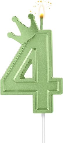 3inch Birthday Number Candle, 3D Candle Cake Topper with Crown Cake Numeral Candles Number Candles for Birthday Anniversary Parties (Green; 1) in Kuwait