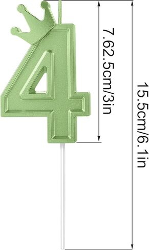 3inch Birthday Number Candle, 3D Candle Cake Topper with Crown Cake Numeral Candles Number Candles for Birthday Anniversary Parties (Green; 1) in Kuwait