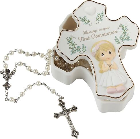 Precious Moments 222407 Blessings On Your First Communion Girl Bisque Porcelain/Plastic Rosary Box with Rosary in Saudi Arabia