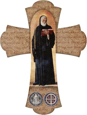 صليب حائط خشبي ملون بالكامل من سانت بنديكت، صورة ملونة لسان بينيتو تتميز بميدالية، ديكورات دينية كاثوليكية للتعليق، 6 انش in Kuwait