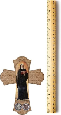 صليب حائط خشبي ملون بالكامل من سانت بنديكت، صورة ملونة لسان بينيتو تتميز بميدالية، ديكورات دينية كاثوليكية للتعليق، 6 انش in Kuwait