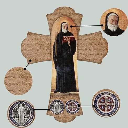 صليب حائط خشبي ملون بالكامل من سانت بنديكت، صورة ملونة لسان بينيتو تتميز بميدالية، ديكورات دينية كاثوليكية للتعليق، 6 انش in Kuwait