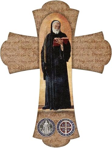 صليب حائط خشبي ملون بالكامل من سانت بنديكت، صورة ملونة لسان بينيتو تتميز بميدالية، ديكورات دينية كاثوليكية للتعليق، 6 انش in Kuwait