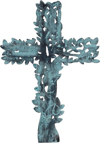 PURESTORY 11 x 8 Inch Tree Decorative Wall Cross Metal Decorations For Home.Religious Metal Hanging Cross Wall Decor.Metal Cross Wall Decor Art for Home - Antique Blue in Saudi Arabia
