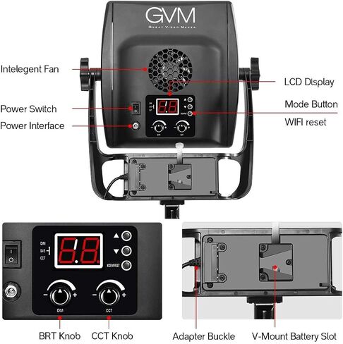 GVM LED Video Light Panel,50W Dimmable Bi-Color Video Lighting Kit with Optical Lens,Adjustable 3200K-5600K CRI/TLCI 97+,APP Phone Control Photography Lighting Panel with Barn Door+Soft Diffuser in Saudi Arabia
