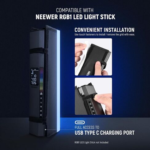 ناشر سوفت بوكس ​​لشبكة الضوء الأنبوبية من نيوير لقضيب إضاءة LED RGB1، شرائط شبكة على شكل قرص العسل، سوفت بوكس ​​مع ناشر، حقيبة حمل، مثبتات تعمل باللمس للصور، الفيديو، البث المباشر، الصورة، تصوير المنتج in Kuwait