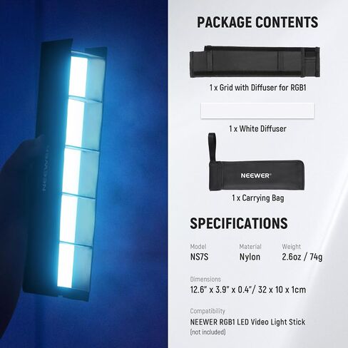ناشر سوفت بوكس ​​لشبكة الضوء الأنبوبية من نيوير لقضيب إضاءة LED RGB1، شرائط شبكة على شكل قرص العسل، سوفت بوكس ​​مع ناشر، حقيبة حمل، مثبتات تعمل باللمس للصور، الفيديو، البث المباشر، الصورة، تصوير المنتج in Kuwait