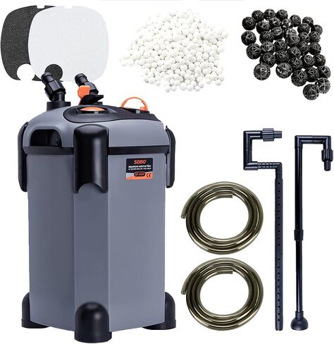 SUNWEN Aquarium External Ultra-Quiet Canister Filter, Fish Tank Water Circulation Filters with Filters Media 171/225/266/317/397 GPH with UV in Kuwait