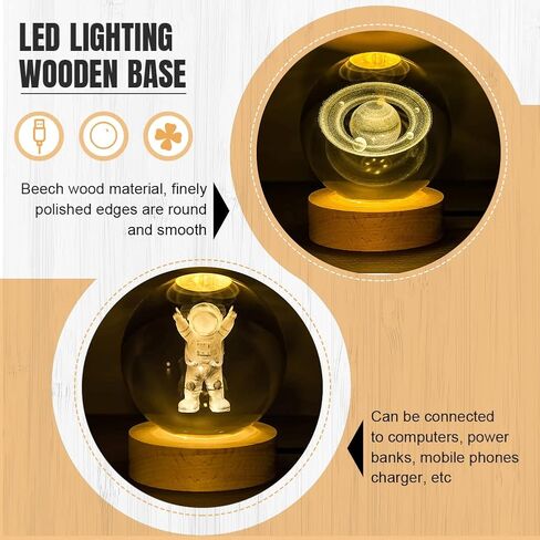 قاعدة إضاءة خشبية، 4 قطع قاعدة عرض إضاءة مستديرة ومربعة مع كابل USB، حامل عرض LED خشبي للزينة الفنية من الراتينج الكريستالي ثلاثي الأبعاد (الحجم: 3.14 بوصة) in Kuwait
