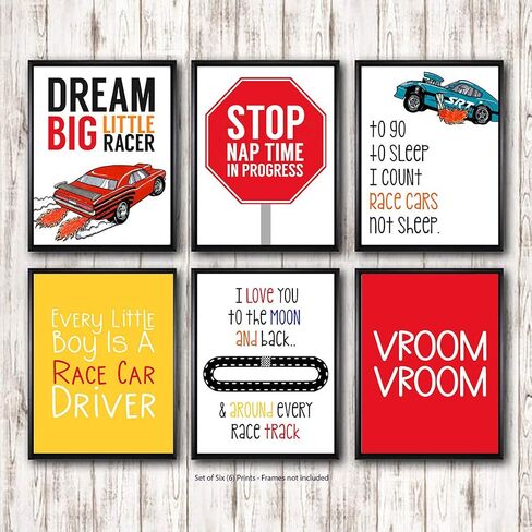 Silly Goose Gifts Dream Big Little Racer - Race Car Posters for Boys Room - Bright & Vibrant Car Decor for Room - Perfect Race Car Bedroom Decor for Boys - Inspiring Quotes for Little Kids (Set of 5) in Kuwait