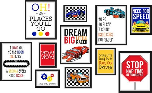 Silly Goose Gifts Dream Big Little Racer - Race Car Posters for Boys Room - Bright & Vibrant Car Decor for Room - Perfect Race Car Bedroom Decor for Boys - Inspiring Quotes for Little Kids (Set of 5) in Kuwait
