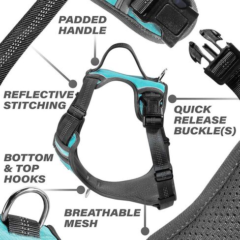 Black Rhino - The Comfort Dog Harness with Mesh Padded Vest for Small - Large Breeds | Adjustable | Reflective (Medium, Black/Bl) in Kuwait