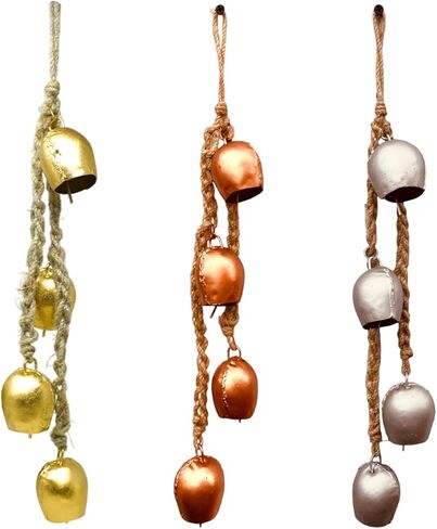 أجراس عيد الميلاد للديكور الحديد المطاوع الرياح الرنين مع أجراس معلقة حبل - أجراس جيرلاند لشجرة عيد الميلاد - ريفي شنقا زخارف معدنية خمر للشجرة والجدار مجموعة من أجراس 3x4 in Kuwait
