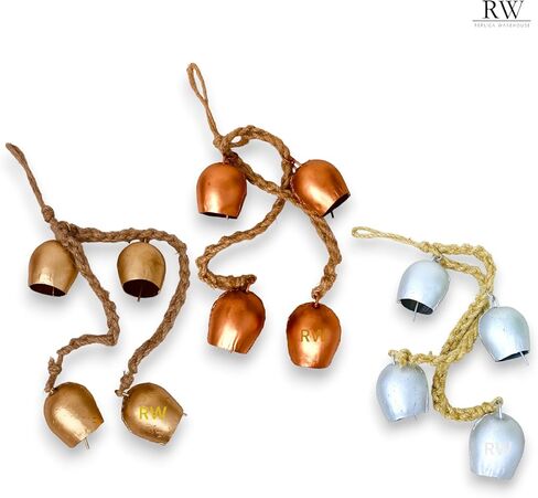 أجراس عيد الميلاد للديكور الحديد المطاوع الرياح الرنين مع أجراس معلقة حبل - أجراس جيرلاند لشجرة عيد الميلاد - ريفي شنقا زخارف معدنية خمر للشجرة والجدار مجموعة من أجراس 3x4 in Kuwait