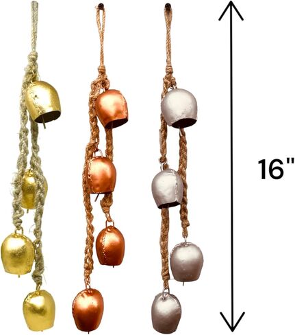 أجراس عيد الميلاد للديكور الحديد المطاوع الرياح الرنين مع أجراس معلقة حبل - أجراس جيرلاند لشجرة عيد الميلاد - ريفي شنقا زخارف معدنية خمر للشجرة والجدار مجموعة من أجراس 3x4 in Kuwait