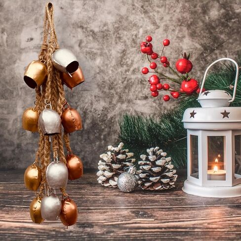 أجراس عيد الميلاد للديكور الحديد المطاوع الرياح الرنين مع أجراس معلقة حبل - أجراس جيرلاند لشجرة عيد الميلاد - ريفي شنقا زخارف معدنية خمر للشجرة والجدار مجموعة من أجراس 3x4 in Kuwait