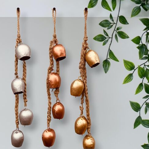أجراس عيد الميلاد للديكور الحديد المطاوع الرياح الرنين مع أجراس معلقة حبل - أجراس جيرلاند لشجرة عيد الميلاد - ريفي شنقا زخارف معدنية خمر للشجرة والجدار مجموعة من أجراس 3x4 in Kuwait
