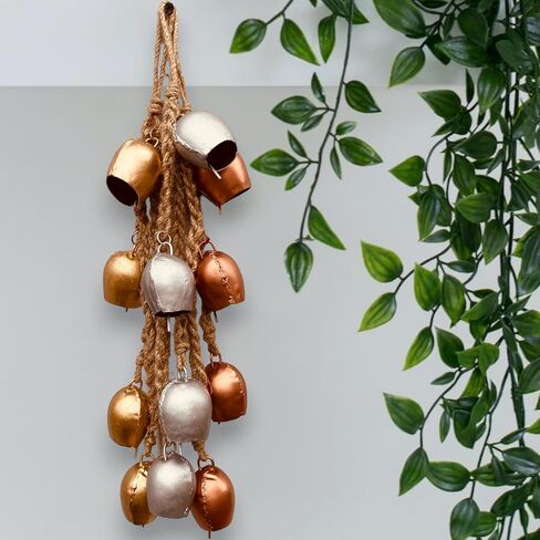 أجراس عيد الميلاد للديكور الحديد المطاوع الرياح الرنين مع أجراس معلقة حبل - أجراس جيرلاند لشجرة عيد الميلاد - ريفي شنقا زخارف معدنية خمر للشجرة والجدار مجموعة من أجراس 3x4 in Kuwait