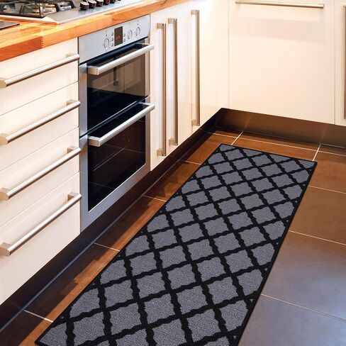 Machine Washable Moroccan Trellis Design Non-Slip Rubberback 2x5 Traditional Indoor Runner Rug for Hallway, Kitchen, Bedroom, Entryway, 20" x 59", Dark Gray in Saudi Arabia
