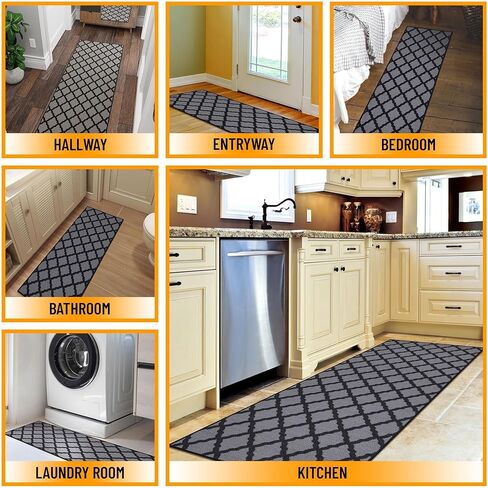 Machine Washable Moroccan Trellis Design Non-Slip Rubberback 2x5 Traditional Indoor Runner Rug for Hallway, Kitchen, Bedroom, Entryway, 20" x 59", Dark Gray in Saudi Arabia