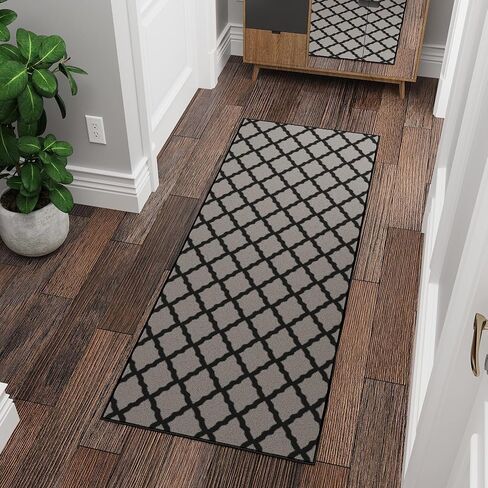 Machine Washable Moroccan Trellis Design Non-Slip Rubberback 2x5 Traditional Indoor Runner Rug for Hallway, Kitchen, Bedroom, Entryway, 20" x 59", Dark Gray in Saudi Arabia