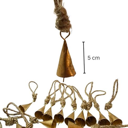 BELLUXE 4cm Small Vintage Rustic Lucky Tin Metal Cow Bells Handmade Christmas Décor Bells on Jute Rope (10, Cone) in Saudi Arabia