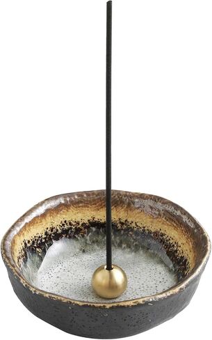 Asayu Japan Lotus Incense Holder for Sticks 4.1 inch (105mm), Traditional Made in Japan Ceramic Ash Catcher and Brass Incense Burner Set - Green Lotus in Kuwait