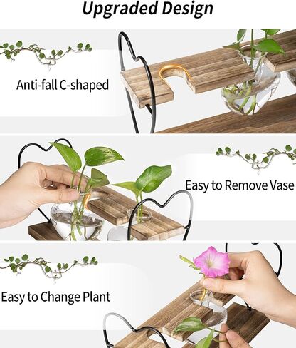 Sapowerntus Heart Propagation Stations, Cute Plant Terrarium Wooden Stand Love Glass Vase, Hydroponic Air Plants Desk Office Garden Valentines Gift Decor for Women Plant Lover, 3 Heart Vase in Kuwait