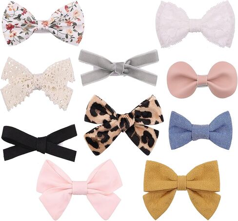 10 قطع من مشابك شعر الفتيات الصغيرات، فيونكات من الدانتيل، مشبك ذيل حصان، إكسسوارات شعر مصنوعة يدويًا للأطفال حديثي الولادة والأطفال الصغار in Kuwait