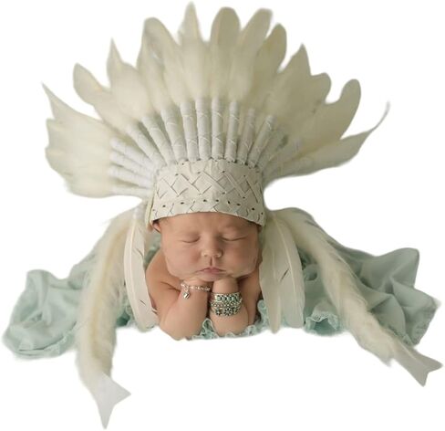 The World of Feathers K20 قبعة أطفال على الطراز الهندي حديثي الولادة من 0 إلى 9 أشهر، قبعة هندية، غطاء رأس من الريش in Kuwait