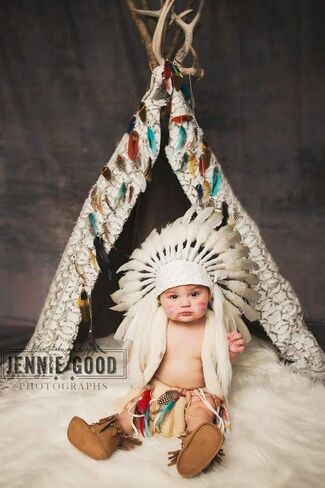 The World of Feathers K20 قبعة أطفال على الطراز الهندي حديثي الولادة من 0 إلى 9 أشهر، قبعة هندية، غطاء رأس من الريش in Kuwait