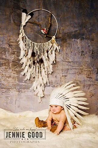 The World of Feathers K20 قبعة أطفال على الطراز الهندي حديثي الولادة من 0 إلى 9 أشهر، قبعة هندية، غطاء رأس من الريش in Kuwait