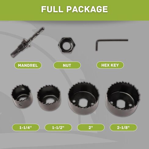 SAWSAVVY Hole Saw Kit for Wood, 6PCS Hole Saw Set with Arbor and Hex Key, Hole Saw for Wood Plywood PVC, 1-1/4" to 2-1/8" Hole Saw (32-54mm) in Kuwait