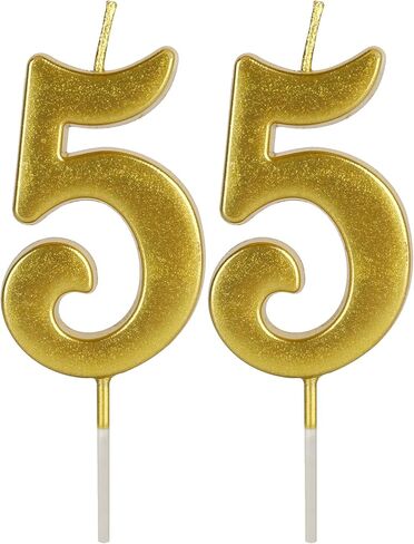 55th Birthday Candles for Cake Topper, Number 55 5 Glitter Premium Candle Party Anniversary Celebration Decoration for Kids Women or Men, Gold in Kuwait
