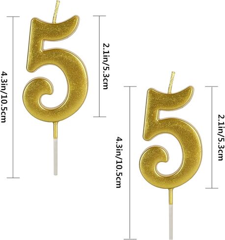 55th Birthday Candles for Cake Topper, Number 55 5 Glitter Premium Candle Party Anniversary Celebration Decoration for Kids Women or Men, Gold in Kuwait