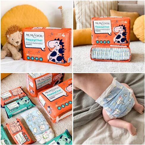 Mum & You Nappychat Premium Performance Eco Diapers, Size 3 (42 Diapers) Smart Tube Technology. Leak Protection. 100% Recyclable. Hypoallergenic, Dermatologically-Tested. No Lotion, Perfume or Dyes. in Kuwait