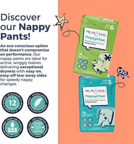Mum & You Nappychat Premium Performance Eco Diapers, Size 3 (42 Diapers) Smart Tube Technology. Leak Protection. 100% Recyclable. Hypoallergenic, Dermatologically-Tested. No Lotion, Perfume or Dyes. in Kuwait