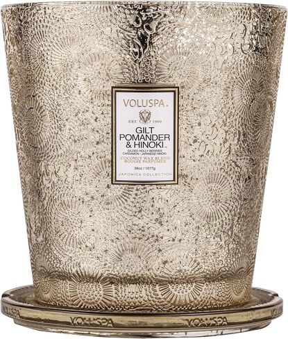 Voluspa Gilt Pomander & Hinoki Candle | 3 Wick Glass Hearth | 38 oz. | Coconut Wax and Natural Wicks for a Cleaner Burn | Vegan in Saudi Arabia