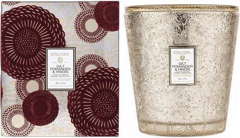Voluspa Gilt Pomander & Hinoki Candle | 3 Wick Glass Hearth | 38 oz. | Coconut Wax and Natural Wicks for a Cleaner Burn | Vegan in Saudi Arabia