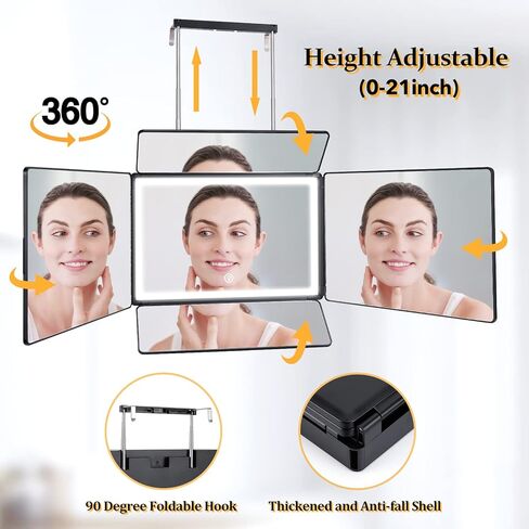 مرآة بخمسة اتجاهات لقص الشعر الذاتي، مرآة 360 درجة للتضفير، 5 مرايا حلاقة جانبية مع إضاءة، مرآة مكياج مع خطافات تصغير قابلة للتعديل، أداة قص الشعر DIY هي هدايا جيدة للرجال والنساء in Kuwait