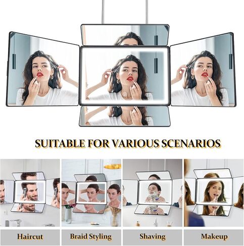مرآة بخمسة اتجاهات لقص الشعر الذاتي، مرآة 360 درجة للتضفير، 5 مرايا حلاقة جانبية مع إضاءة، مرآة مكياج مع خطافات تصغير قابلة للتعديل، أداة قص الشعر DIY هي هدايا جيدة للرجال والنساء in Kuwait