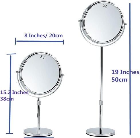 Tabletop Makeup Mirror 8 Inch Double-Sided 7X Magnification, Tabletop Mirror with Pedestal for Shaving, Height Adjustable Black Finish (8 Inch, 7X) (Black W Light) in Saudi Arabia