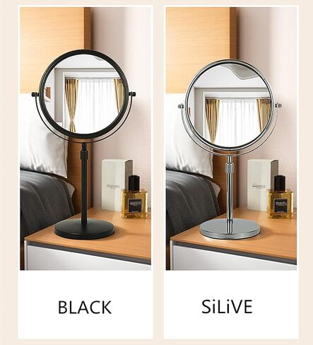 Tabletop Makeup Mirror 8 Inch Double-Sided 7X Magnification, Tabletop Mirror with Pedestal for Shaving, Height Adjustable Black Finish (8 Inch, 7X) (Black W Light) in Saudi Arabia
