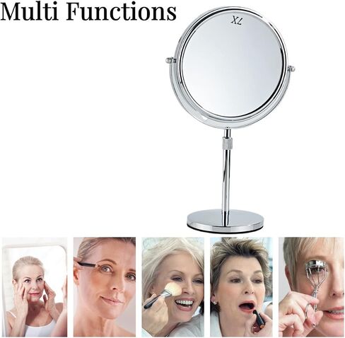 Tabletop Makeup Mirror 8 Inch Double-Sided 7X Magnification, Tabletop Mirror with Pedestal for Shaving, Height Adjustable Black Finish (8 Inch, 7X) (Black W Light) in Saudi Arabia