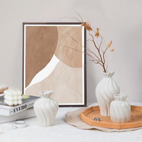 ComSaf White Ceramic Vase Set of 3 - Versatile Flower Vase Modern Vases for Room, Bathroom, Coffee Table, Dining Table, Bookshelf,Shelf Decor, Fireplace, Kitchen, Living Room, and Office in Saudi Arabia