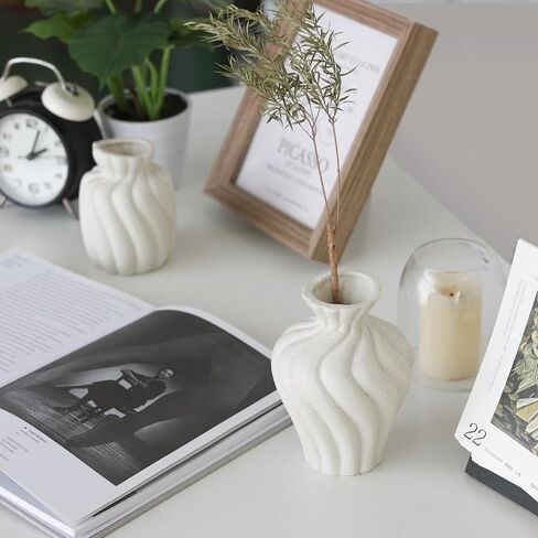 ComSaf White Ceramic Vase Set of 3 - Versatile Flower Vase Modern Vases for Room, Bathroom, Coffee Table, Dining Table, Bookshelf,Shelf Decor, Fireplace, Kitchen, Living Room, and Office in Saudi Arabia